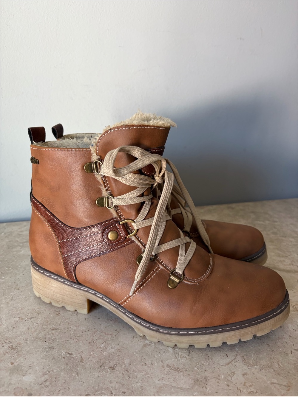 Spring Step Micah Ankle Boots Women’s 41 US 9.5-10 Brown Vegan Leather Faux Fur
